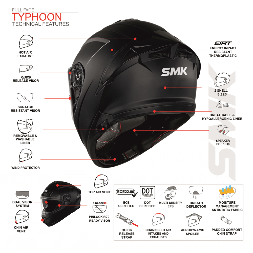 Smk Typhoon Sparko Gloss Orange White Blue Helmet- 06-GL 651