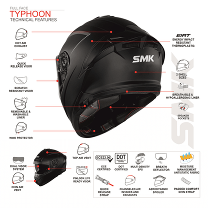 Smk Typhoon Sparko Gloss Orange White Blue Helmet- 06-GL 651