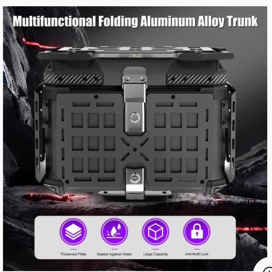 MH MOTO ADVENTURE ALUMINIUM TOP BOX - 45 Ltrs WITH INTEGRATED  MOLLE EXPANSION SIDE OPNABLE TRAY