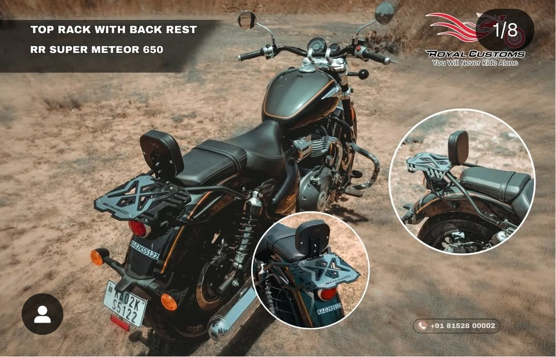Customized Top Rack ROYAL CUSTOM TOP RACK WITH BACKREST FOR SUPER METEOR 650 – AH Helmets