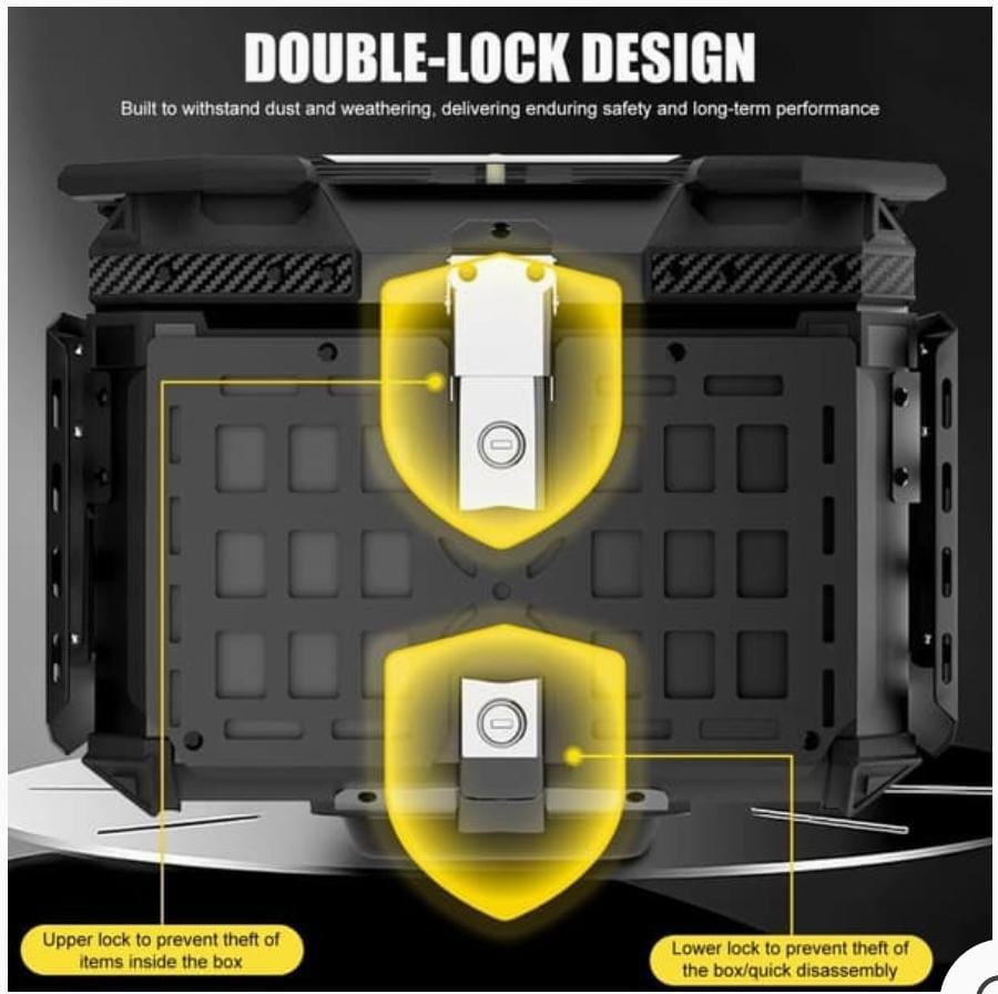MH MOTO ADVENTURE ALUMINIUM TOP BOX - 45 Ltrs WITH INTEGRATED  MOLLE EXPANSION SIDE OPNABLE TRAY