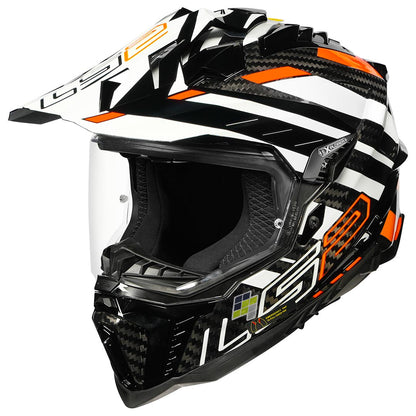 LS2 MX701 EXPLORER Carbon EDGE Gloss Black HIVIZ ORANGE  Helmet