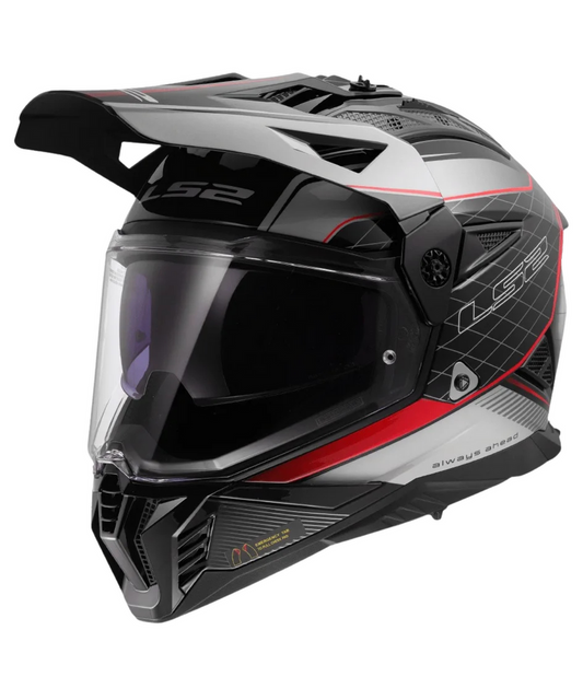 LS2 MX436 Pioneer II 100th Gloss Black Light Grey Red - 06 - AH Helmets