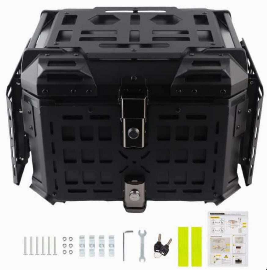 MH MOTO ADVENTURE ALUMINIUM TOP BOX - 45 Ltrs WITH INTEGRATED  MOLLE EXPANSION SIDE OPNABLE TRAY