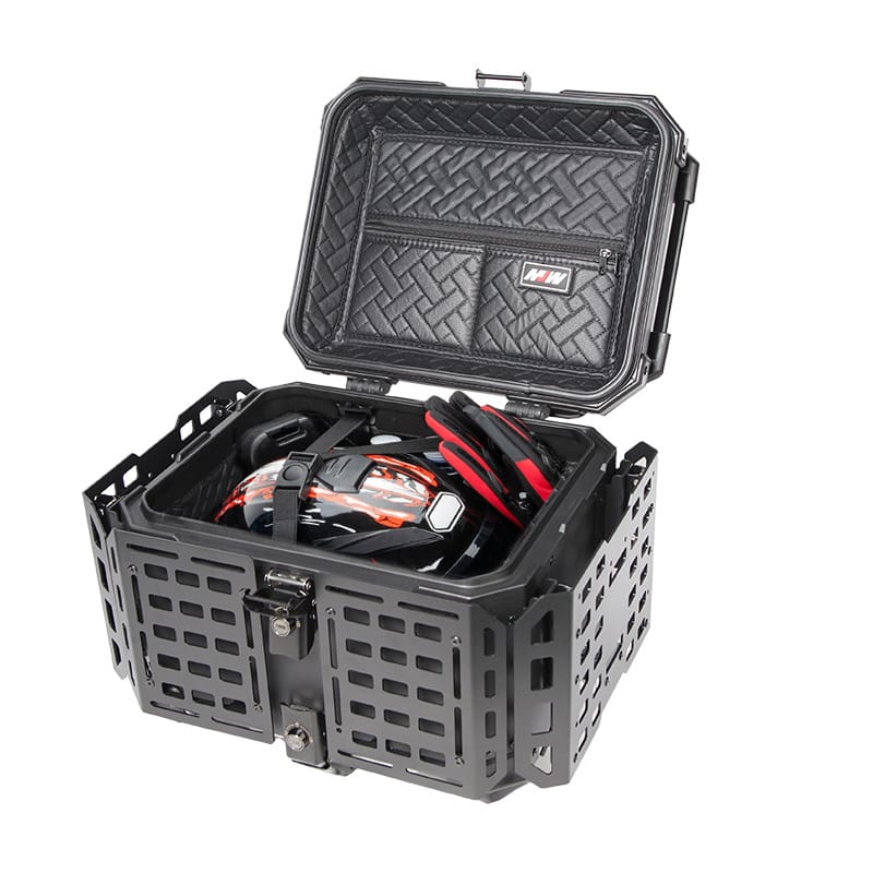 MH MOTO ADVENTURE ALUMINIUM TOP BOX - 45 Ltrs WITH INTEGRATED  MOLLE EXPANSION SIDE OPNABLE TRAY