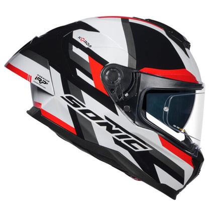 KORDA SONIC GP MOZE GLOSS WHITE RED  W/P HELMET (Dual visor)