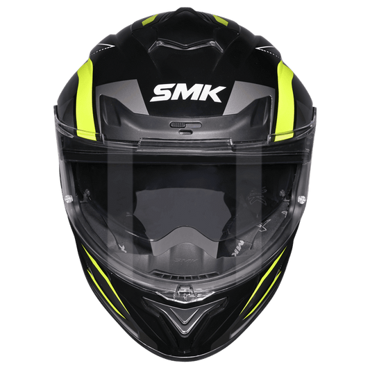 SMK Typhoon Azonix Gloss Black Hiviz yellow Helmet (MA264) ECE 22-06